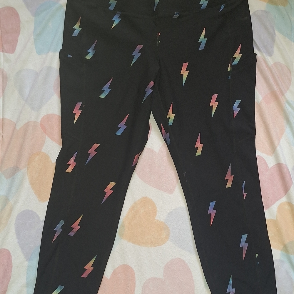 Torrid Black Leggings with Colorful Lightning Print